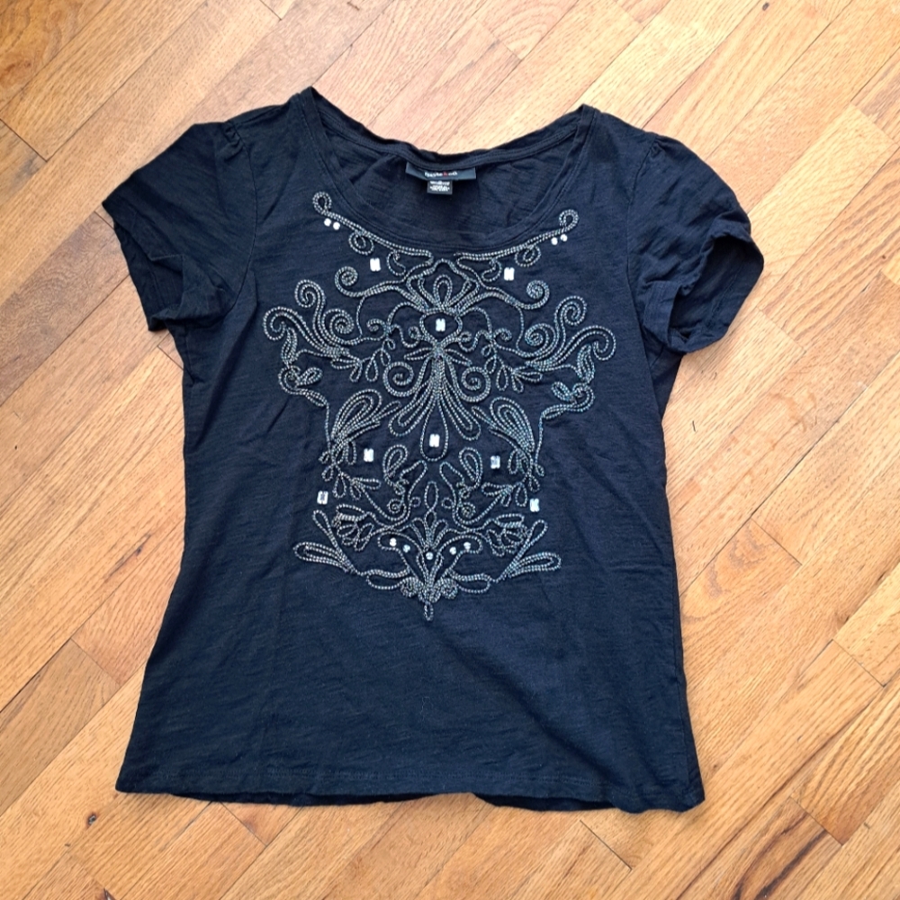 Style & Co. Black Embroidered Women's Top Sz S